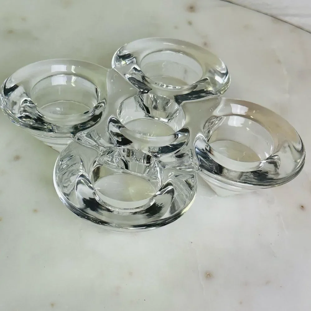 Vintage 1990’s Glass Tealight Holder 5 Cup Clear Candle Centerpiece Holiday